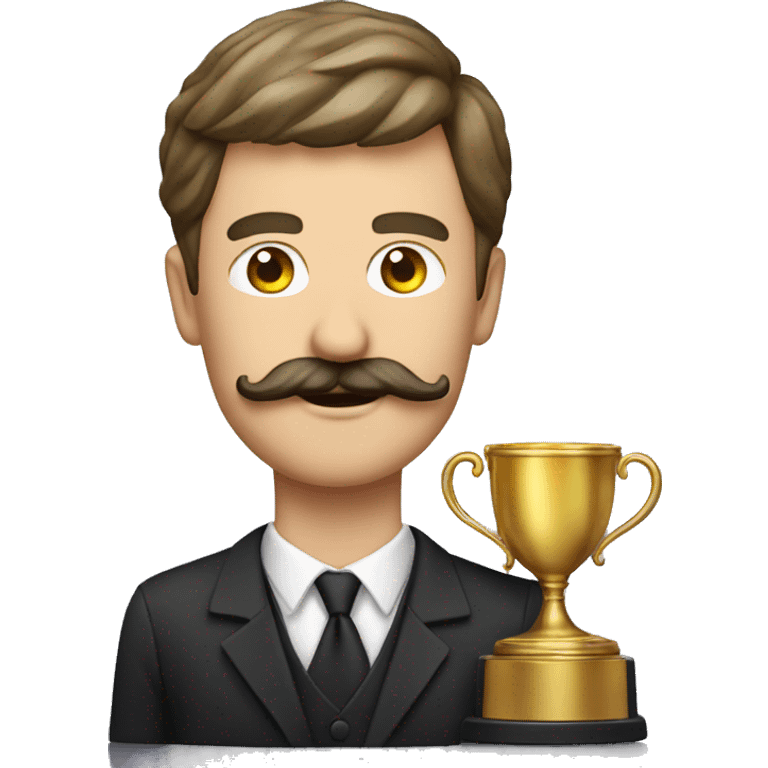 mustached man with winner trophy emoji