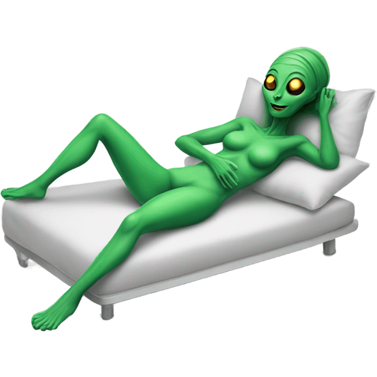 Green alien woman laying on the bed emoji