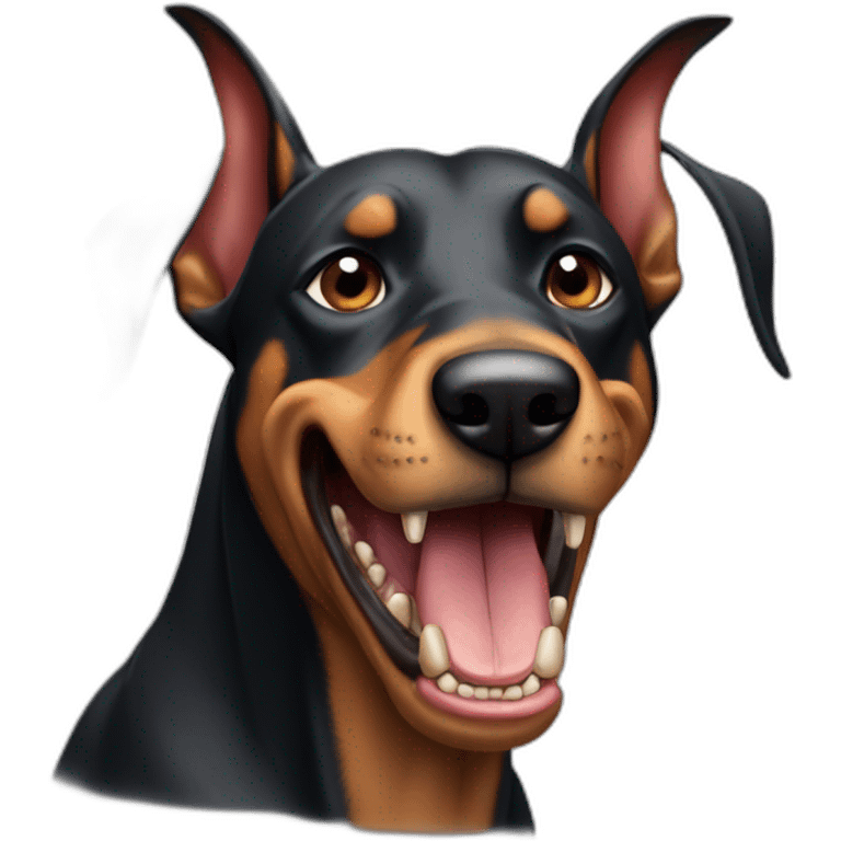 Angry doberman vith tooth only face emoji