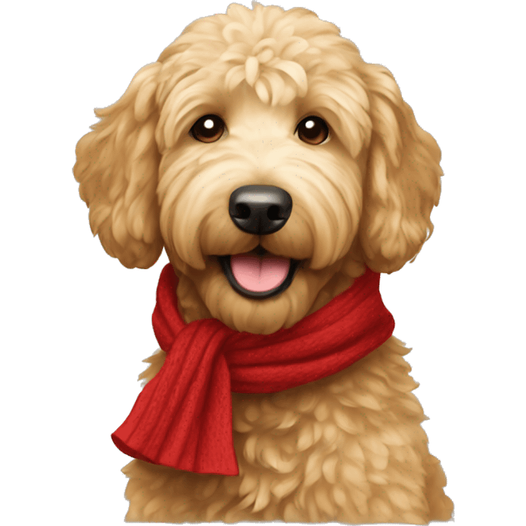 Golden doodle wearing a red scarf emoji