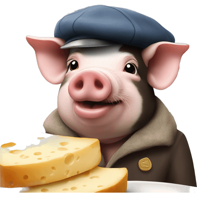 Pig eating cheese in Paris with a beret on emoji