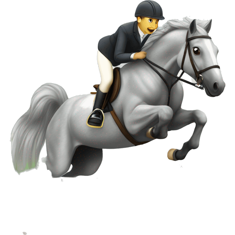 Grey dapple horse jumping over a jump  emoji