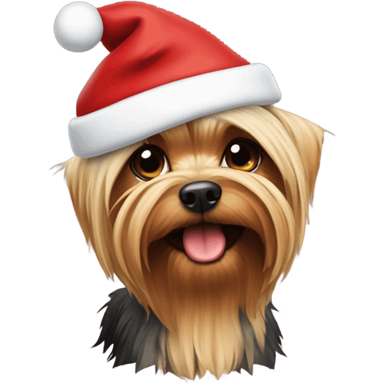 Yorkie wearing Santa hat emoji