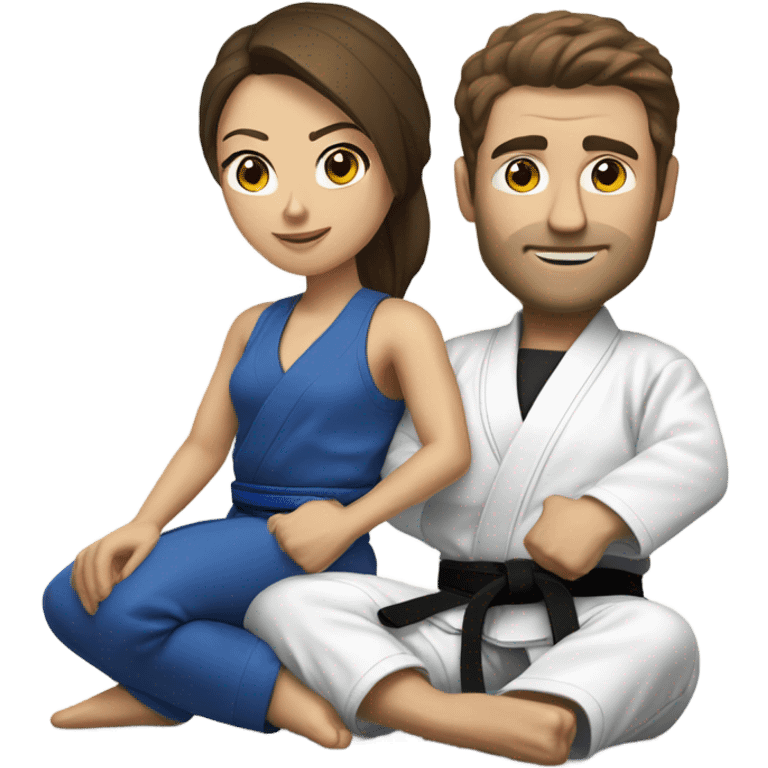 woman and brunette white man doing Jiu jitsu  emoji