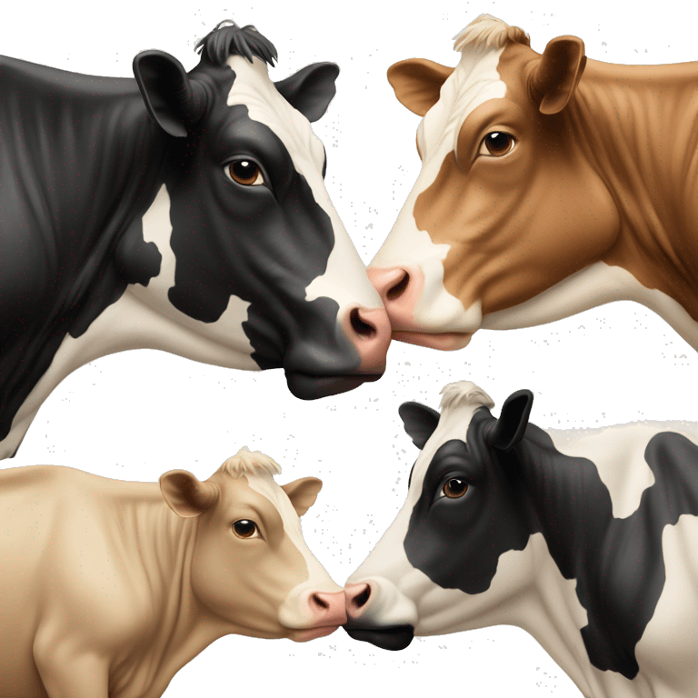 Two cows kissing one light brown and one black and emoji