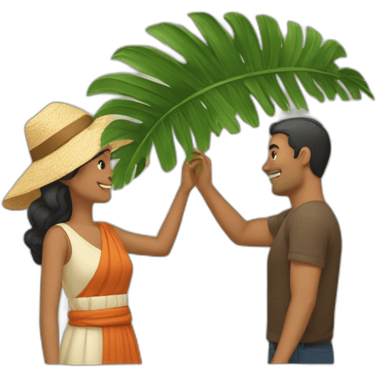 woman fanning a man above him with palm leaves emoji