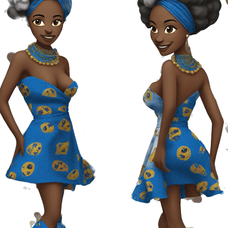 Congolese woman. Blue ankara fabric dress emoji