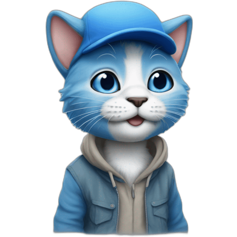 A realistic smurf that is mixed with a  blue cat with a white cap emoji