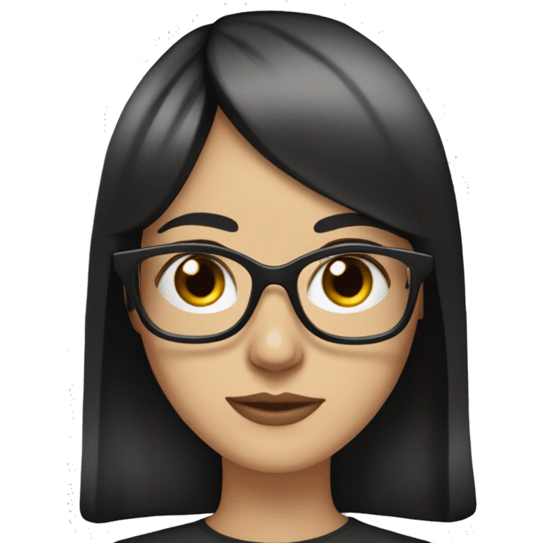 White Girl with black hair and bangs to her eyebrows and thin glasses  emoji