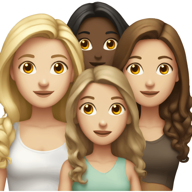 four white girls, two with dark blond hair, two brown-haired emoji