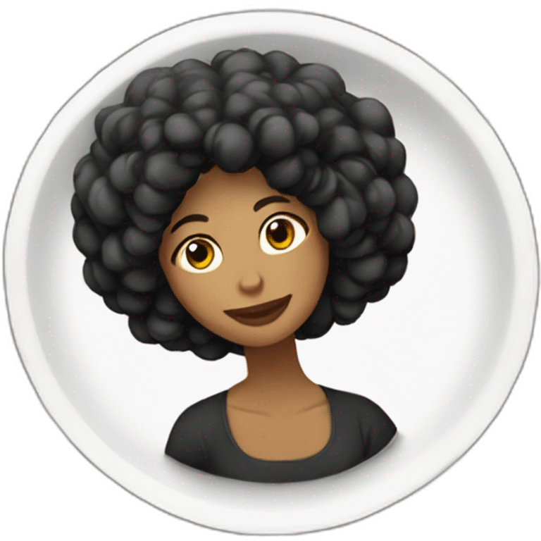 mujer pelo largo negro lacio con camarones en plato emoji