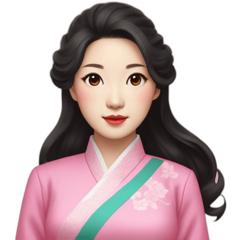 Go Yoon Jung with wavy black hair posing with pink ao dai emoji