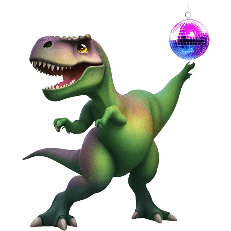 Dinosaur dancing with disco ball over him emoji