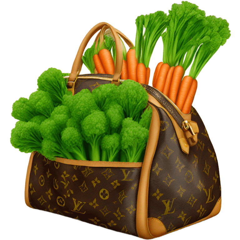 Louis Vuitton bag filled with green carrots emoji