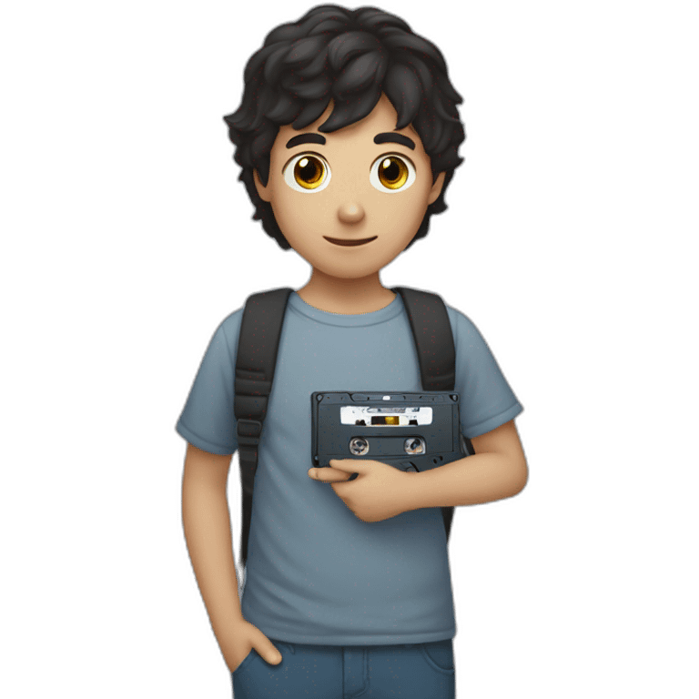 dark hair boy with cassette in his hand emoji