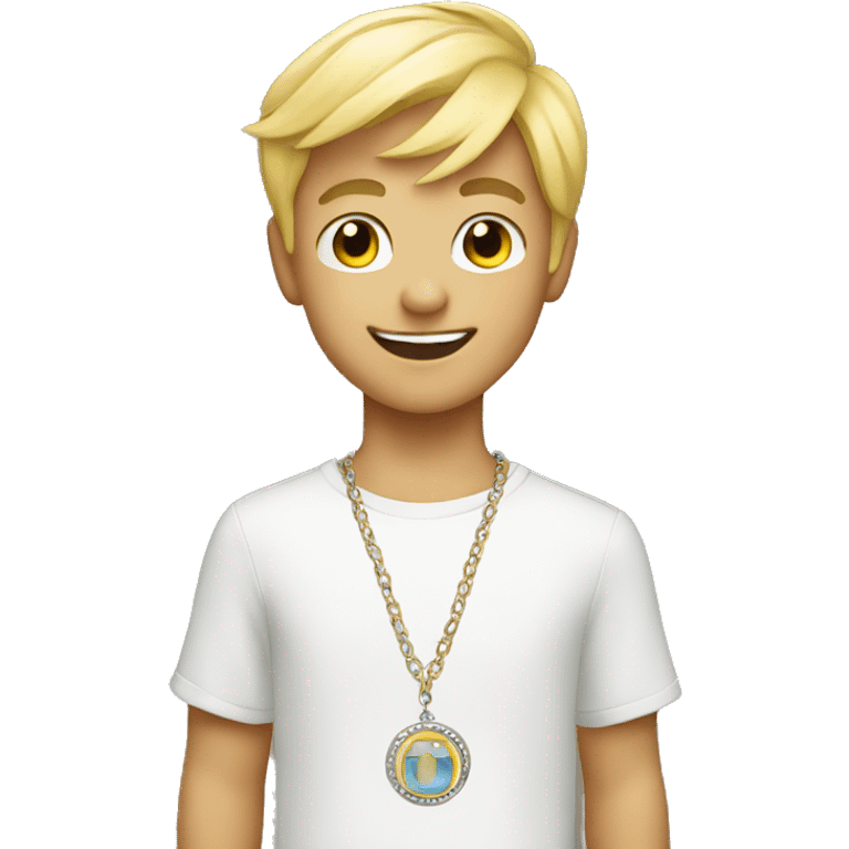 smiling blonde boy with necklace emoji