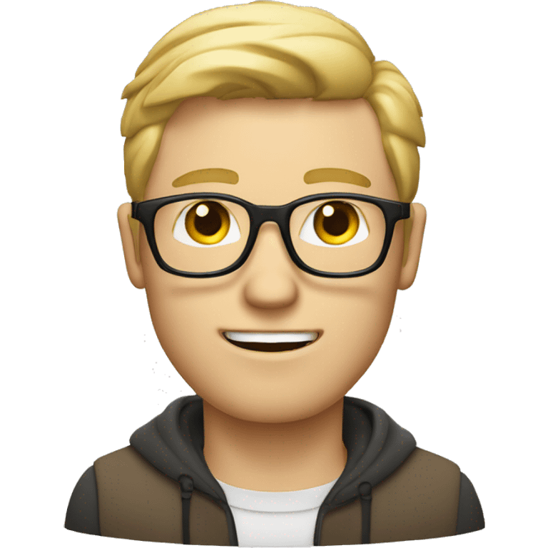 white man with blond hair, thin glasses and brown eyes and a thin face, a computer is right in front of him emoji