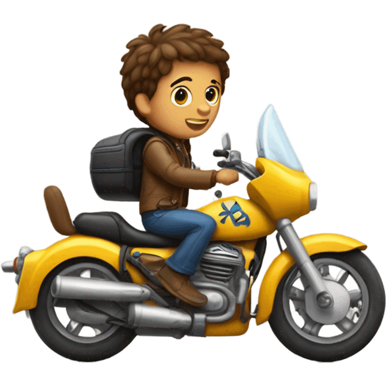 Niño con cabeza de perro en una moto emoji