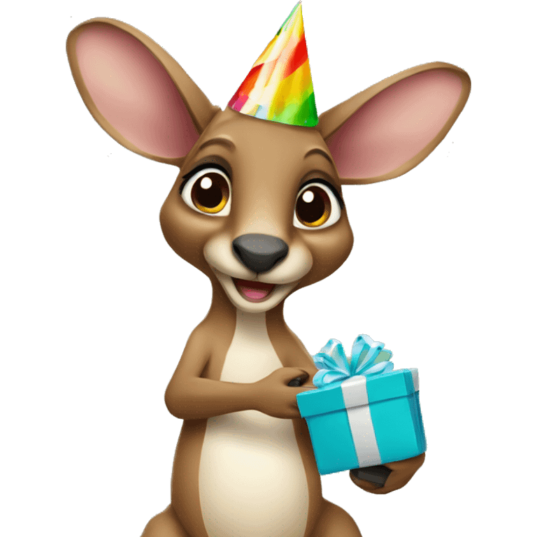 Birthday kangaroo holding a gift  emoji