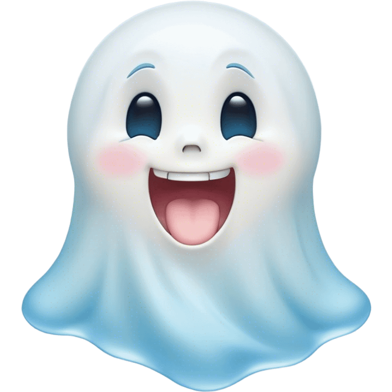 Cinematic Cute Yawning Ghost Portrait Emoji, with a gently drifting translucent form in soft pastel blues and whites, head tilted in an adorable, wide yawn with sleepy, half-closed sparkling eyes and a wistful smile, simplified yet irresistibly charming, highly detailed with a soft glowing outline capturing a ghost in peaceful drowsy slumber! emoji