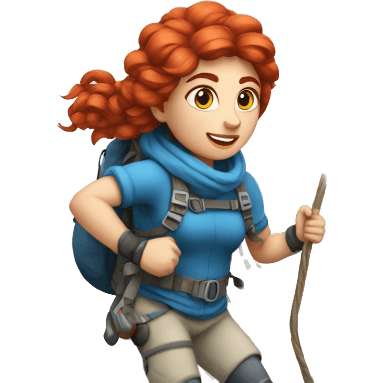 Greek Female winter mountaineer red hair white skin climbing with Greek Flag and Easter eggs basket emoji