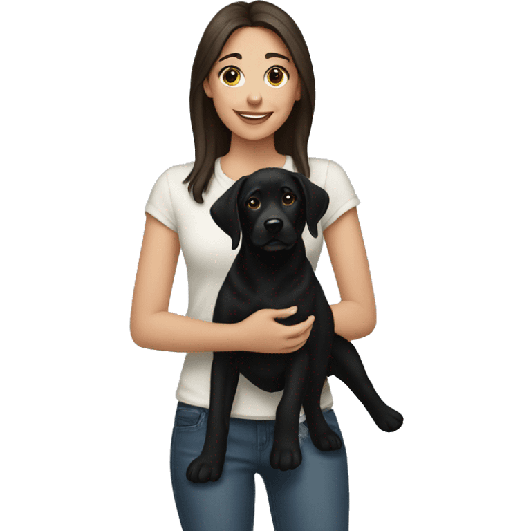 brunette girl holding black lab mix emoji