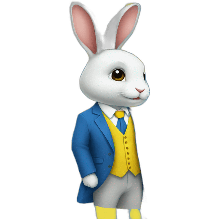 A rabbit student in a suit in the color of the Ukrainian flag emoji