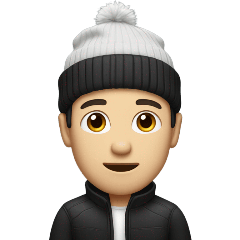 White man with beanie no beard in a black jacket and black hair  emoji