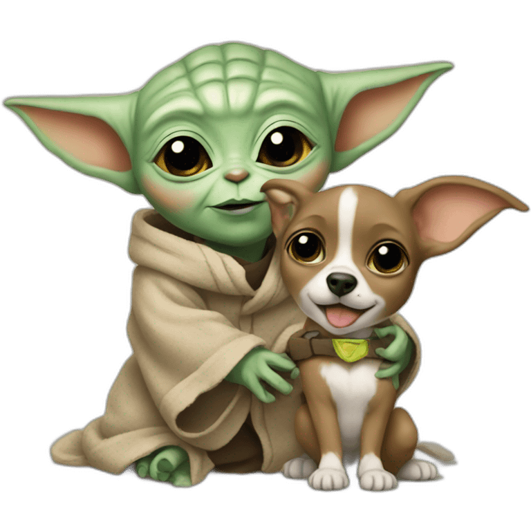 Baby Yoda with dog happy birthday emoji