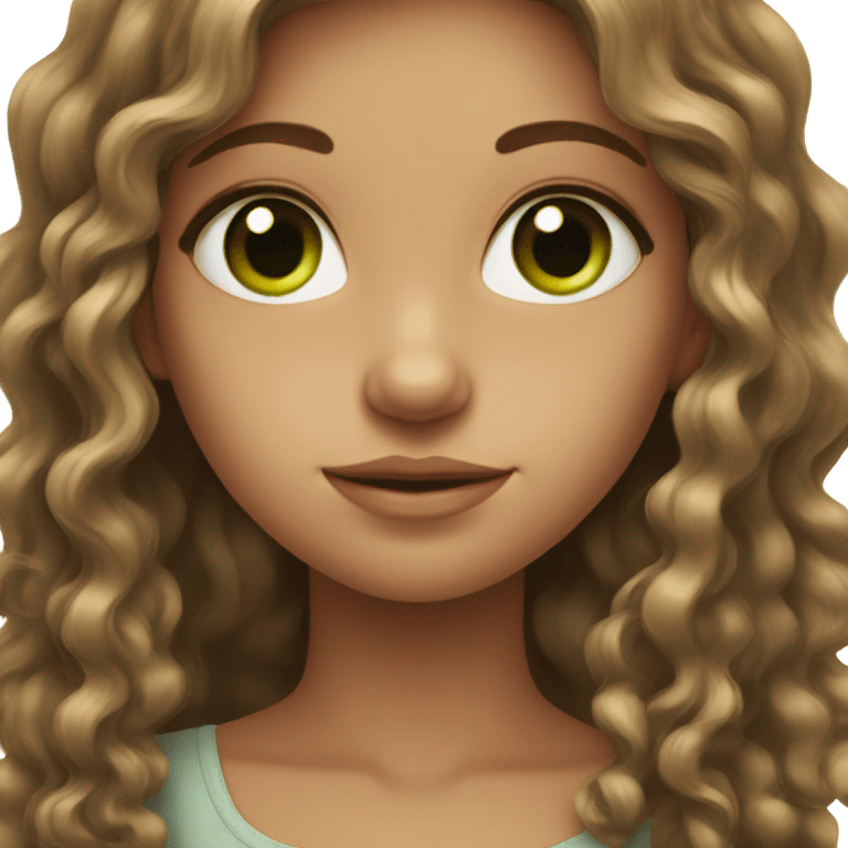 girl with long curly brown hair, green eyes emoji