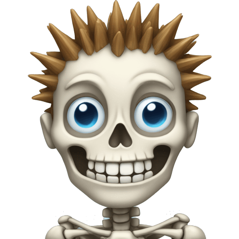 skeleton with spiky hair smiling blue eyes emoji