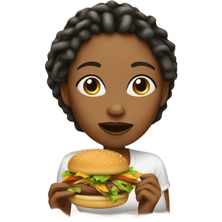 A lady with locs eating a burger emoji