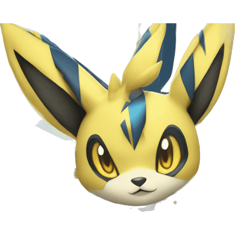 Anthro Edgy Cool Zeraora-Lucario-Jolteon-Pokémon-Fakémon with shiny blue stripes Full Body Detailed High Quality  emoji