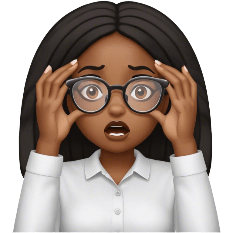 Mad face black girl with glasses hands over face emoji