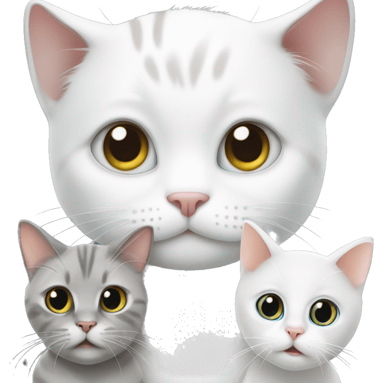 White cat with 1 white baby and grey baby cat emoji