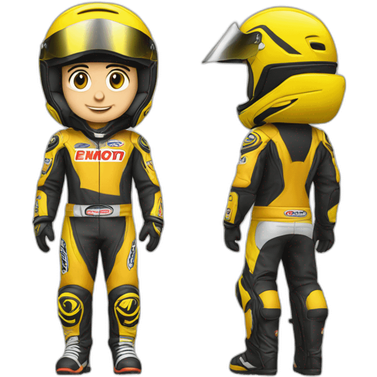 homem com roupa de piloto de motocross emoji