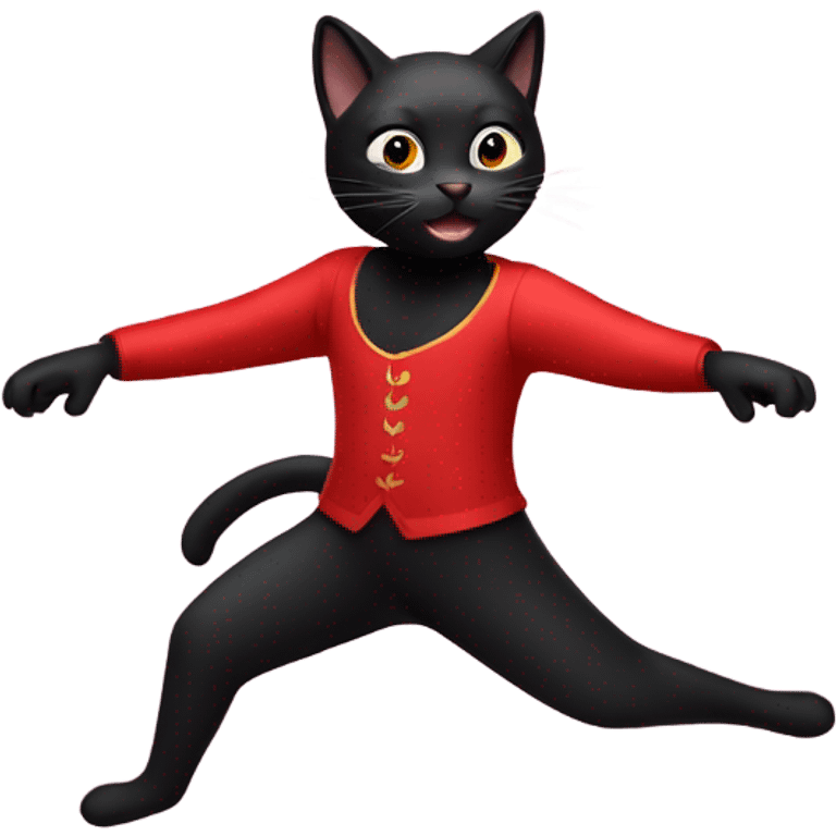 Black cat dancing ballet in red clothes emoji