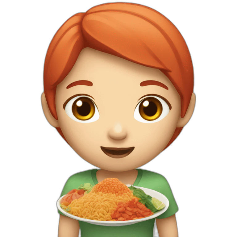 Red hair Asian with food emoji