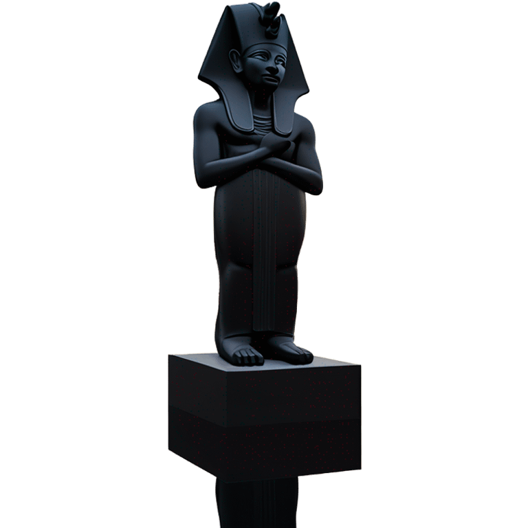 Osiris obsidian statue on granite 30 ton , massive size, sunlight behind, sunset colors, reflections on black stone polished clean perfect, photography angles emoji