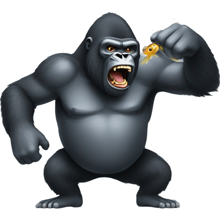 A gorilla fighting a gildfish emoji