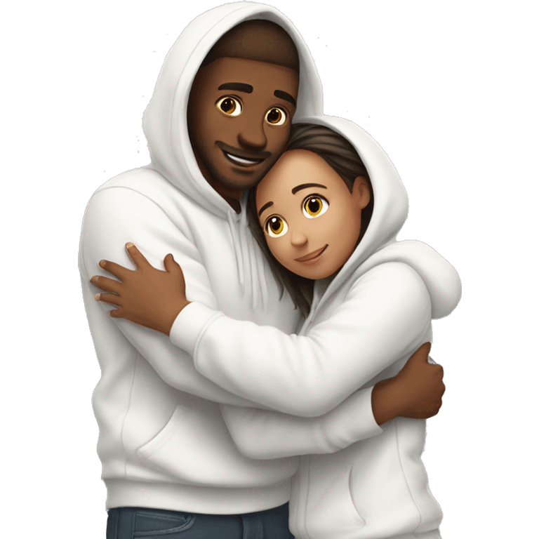 An emoji of a man wearing a white hoodie, standing next to his sister. He is hugging her warmly, showing a close sibling bond emoji