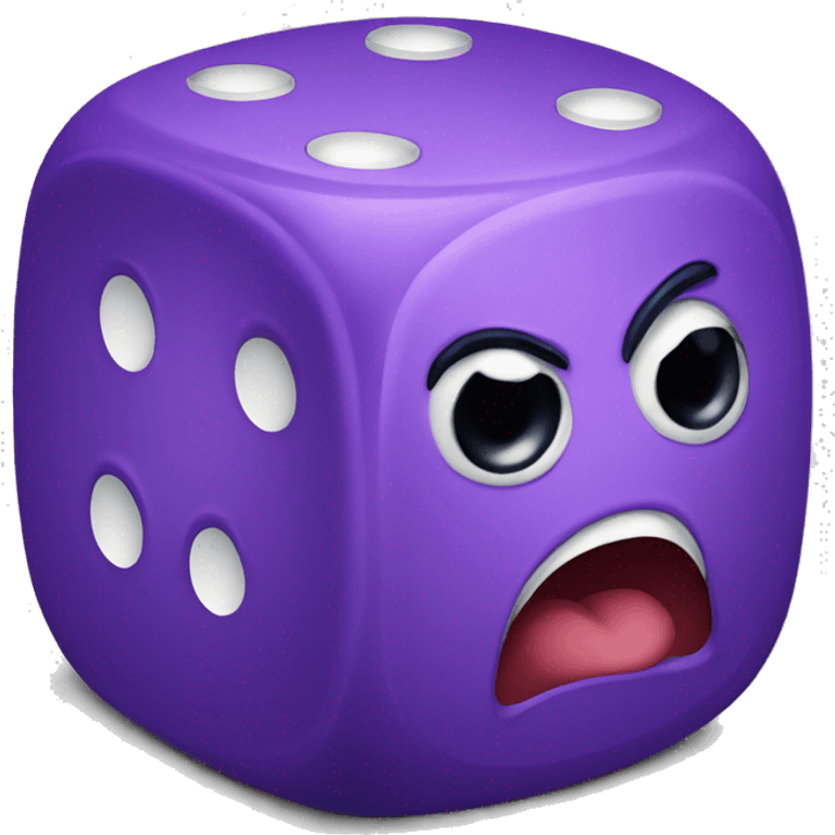 purple dice with a very angry face emoji