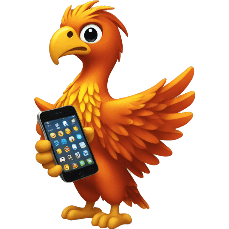 phoenix holding a phone emoji