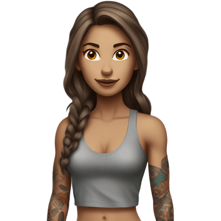 Beautiful tattooed woman long brown hair rock climbing emoji