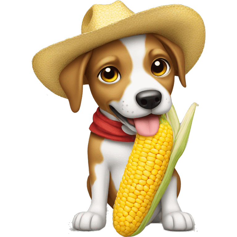 dog wearing cowboy hat eating corn on the cob emoji