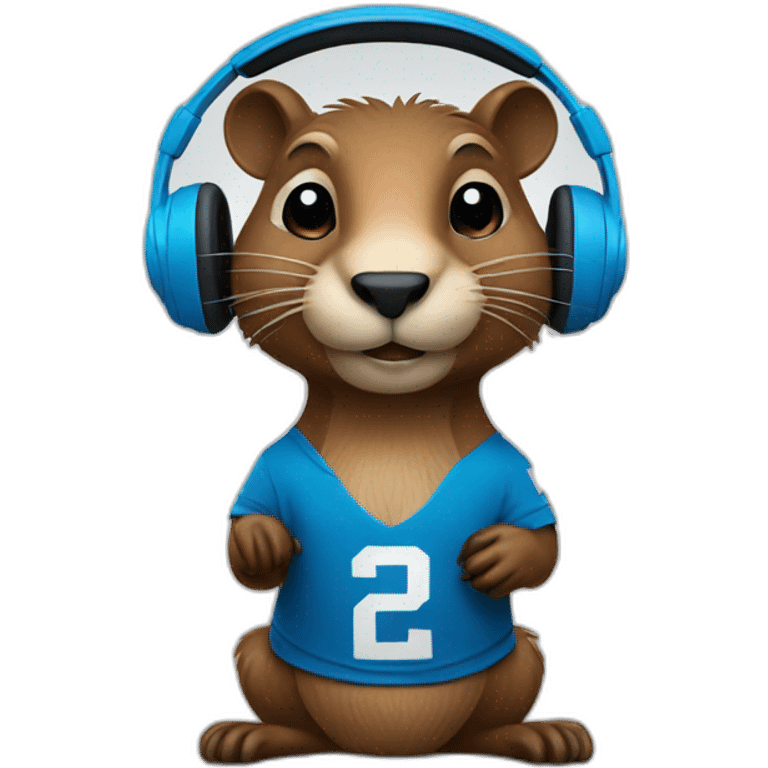 beaver with headphones and blue jersey emoji