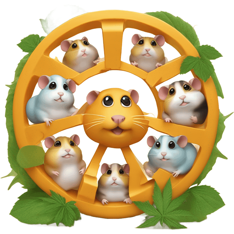 alien hamster cult with cheese and weed on ufo emoji