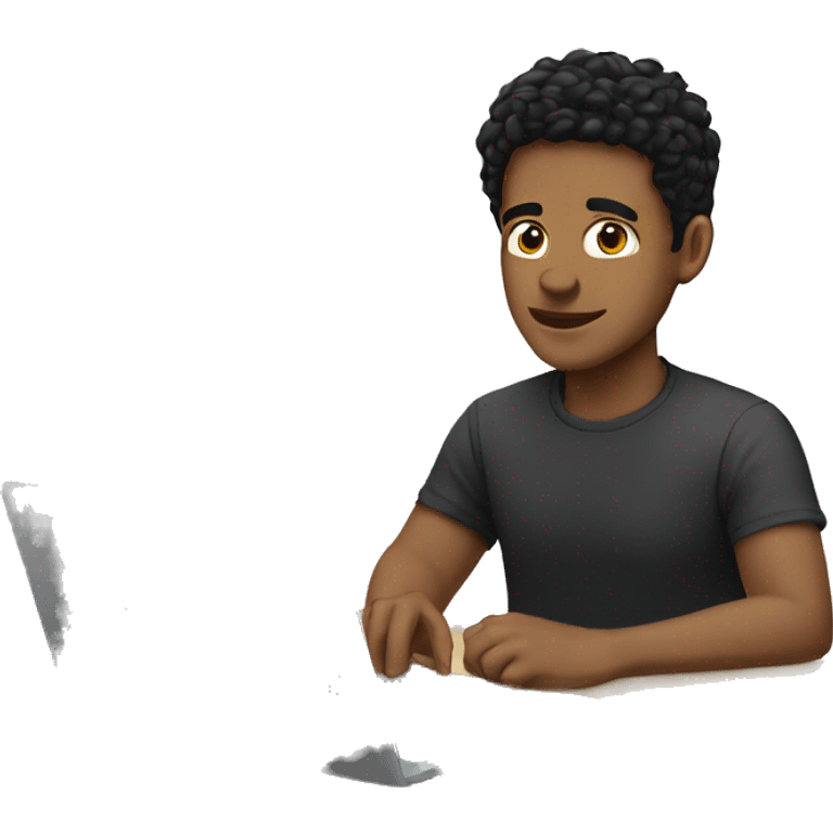 A young man black hair sitting behind laptop emoji