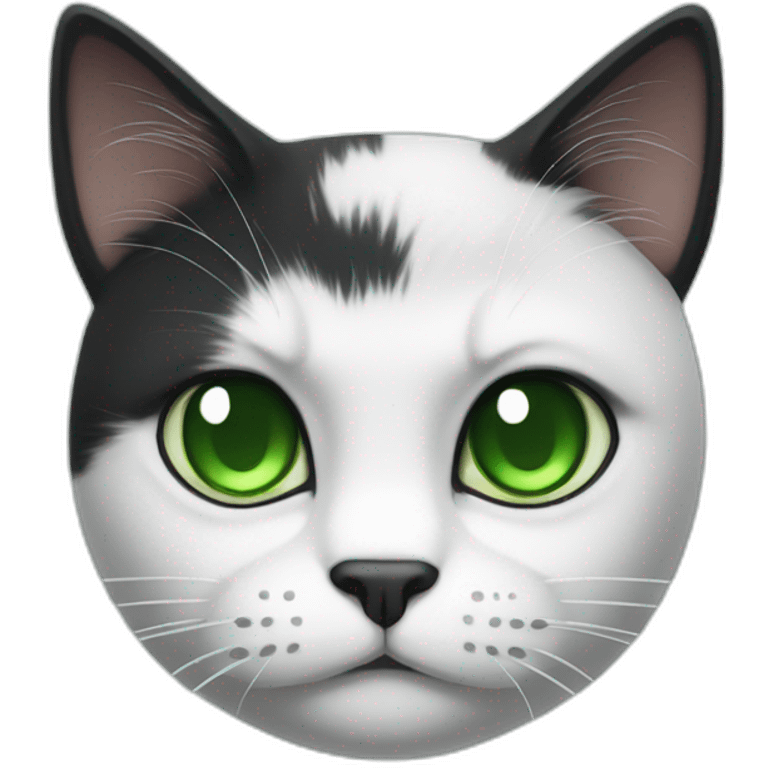 Black white cat with green eyes and grumpy face  emoji