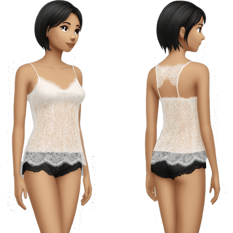 Realistic isolated side view white lace silk camisole black lace.  emoji